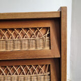 Wooden chest of drawers and vintage rattan