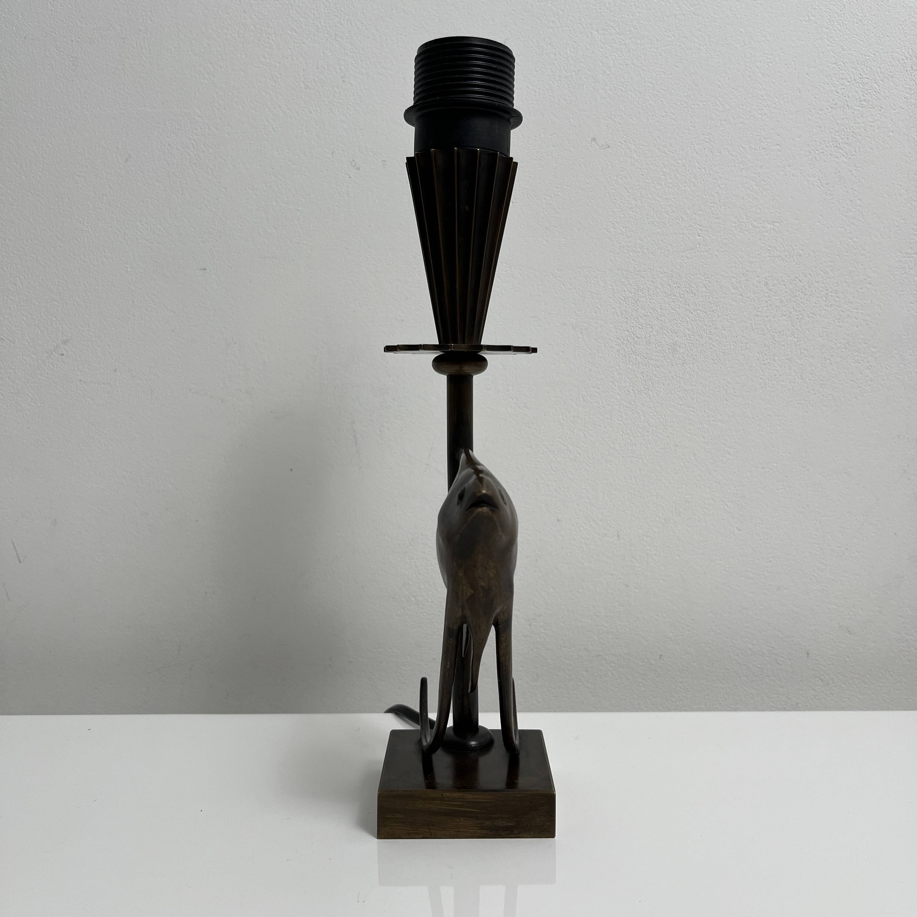 Bronze lamp base with fish decoration in Art Deco style Reussner Switzerland