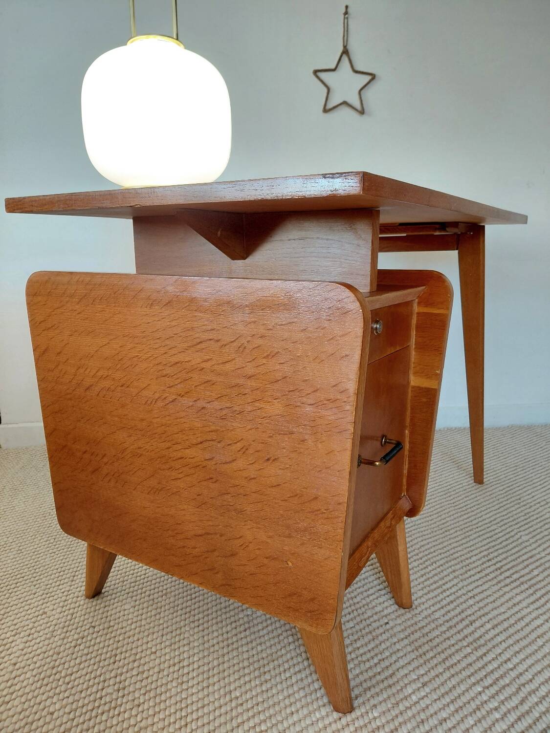 Vintage Scandinavian desk with a floating top and splayed legs - 1960.