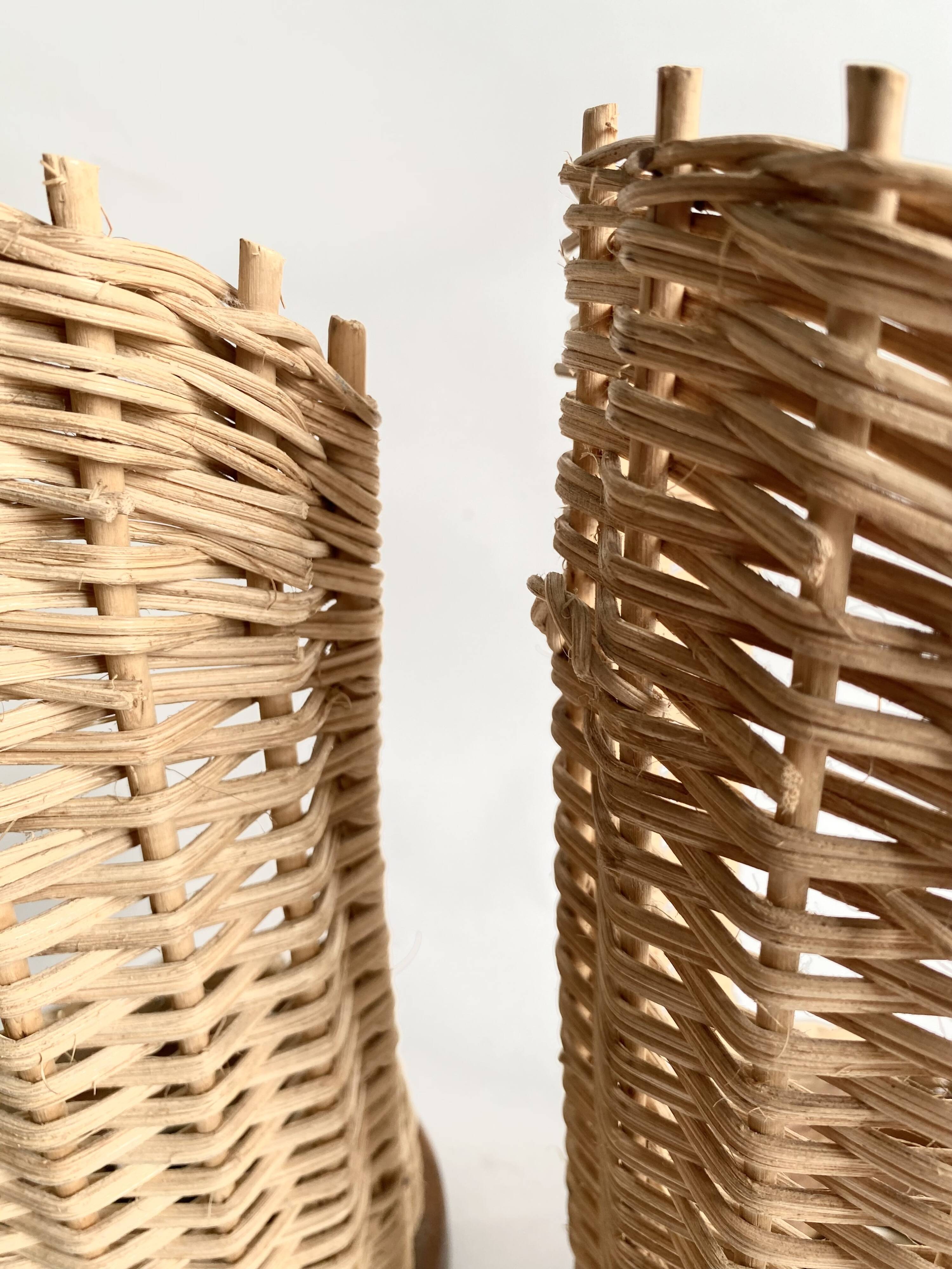 Duo de lampes rotin, câbles tissu neuf 2x2M