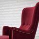 1970s, Danish armchair, cherry-red furniture velour, ash wood legs.