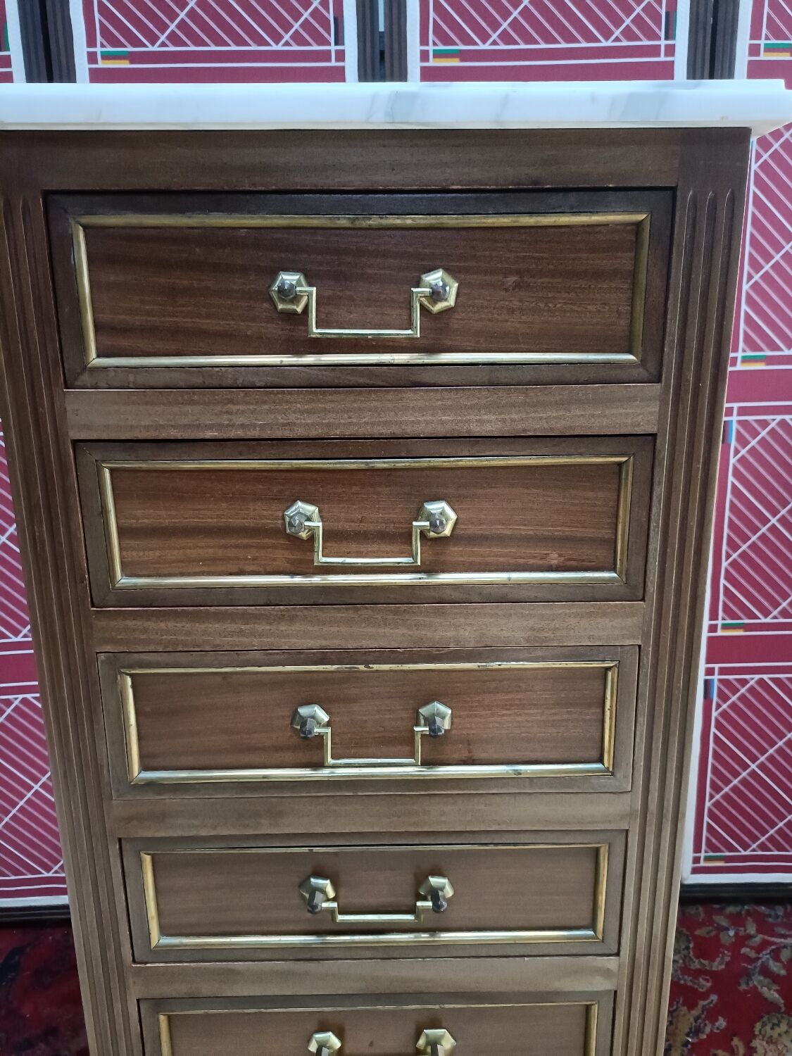 Chiffonier or semainier Louis XVI style, 6 drawers and white marble