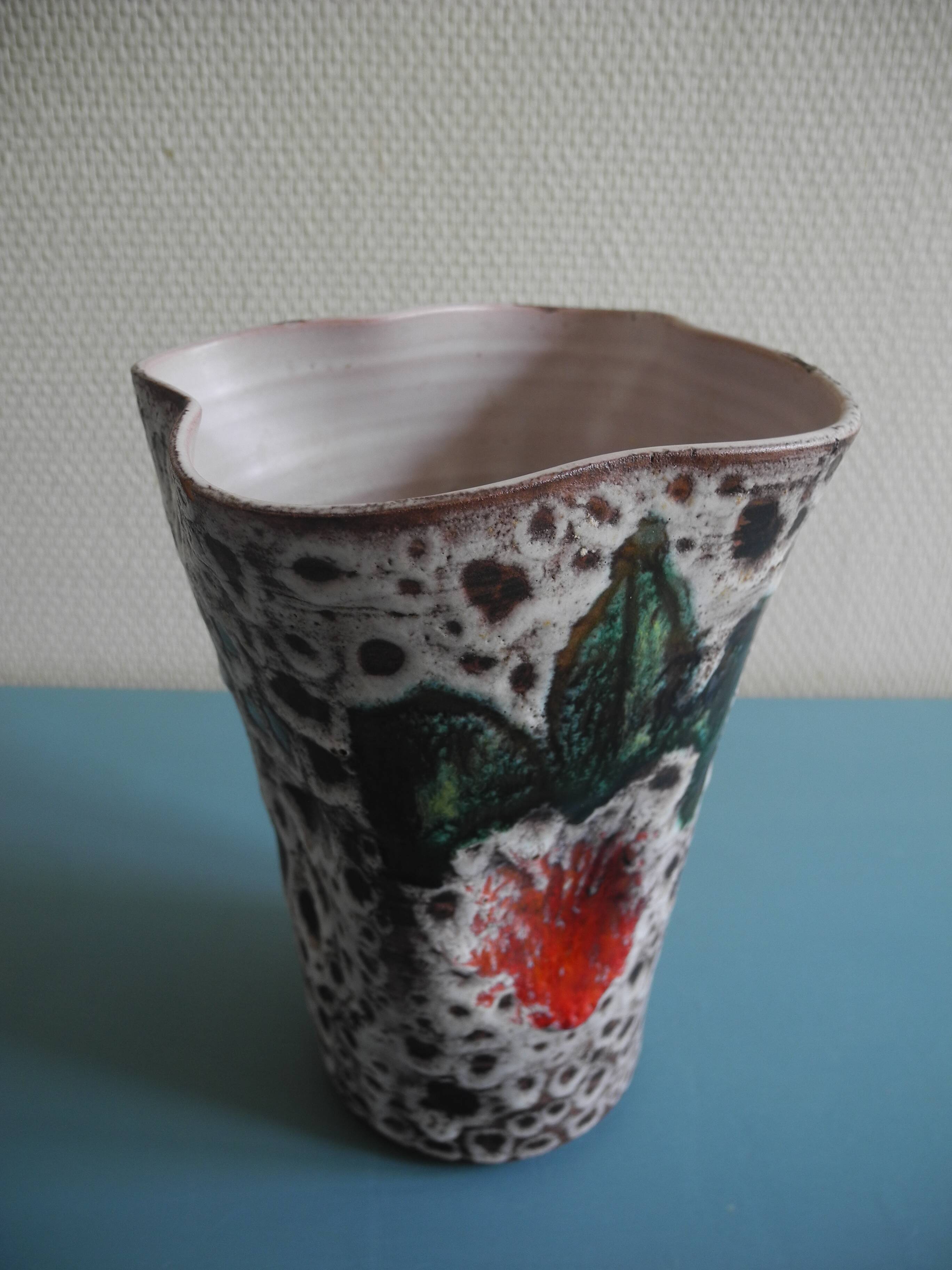 ceramic vase Vallauris fat lava vintage deco glazed ceramic vase 50s