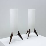 Pair of dark wood & acrylic rocket table lamps by Luxus, Sweden, 1960s