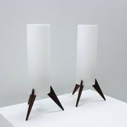 Pair of dark wood & acrylic rocket table lamps by Luxus, Sweden, 1960s