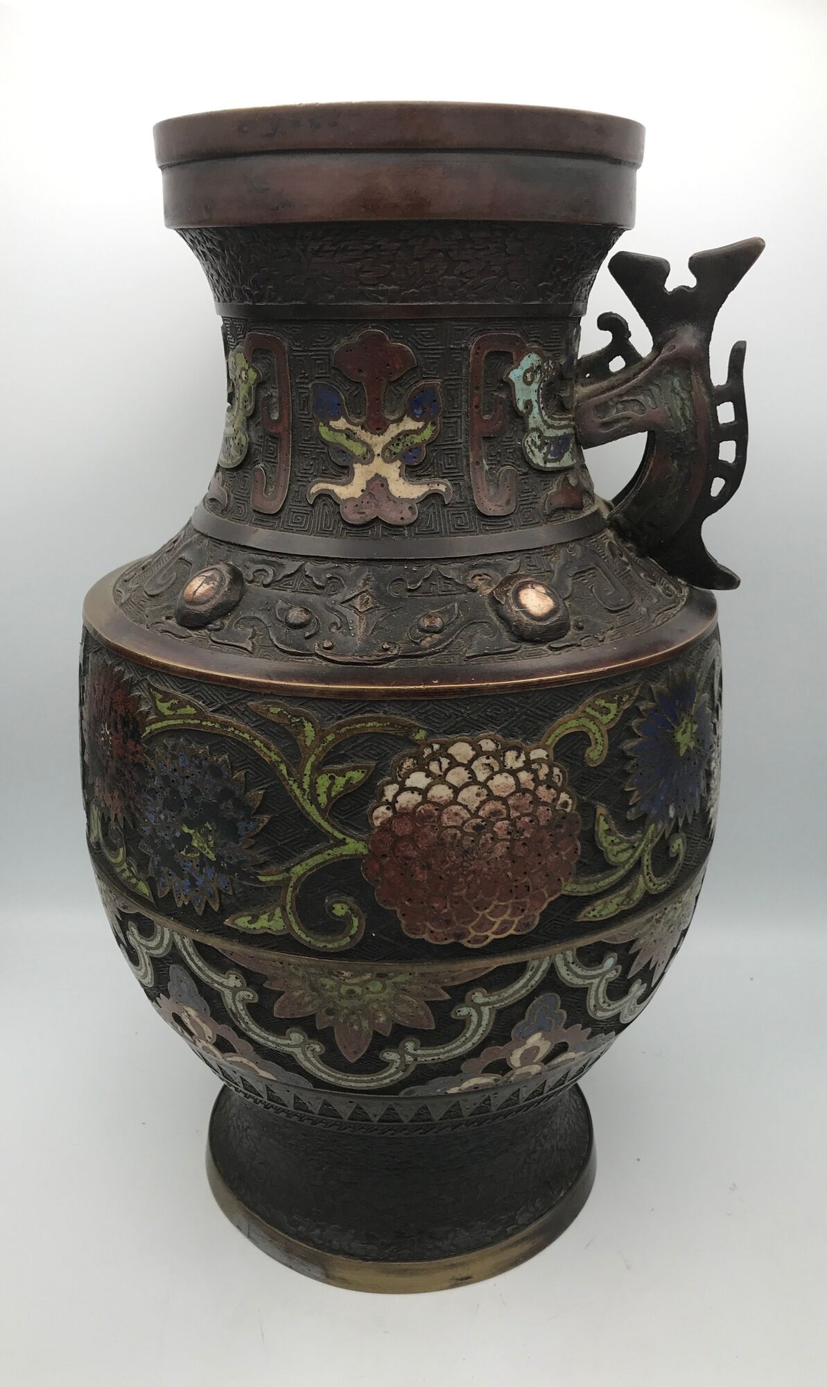Asian cloisonné bronze vase with floral decoration, 19th century