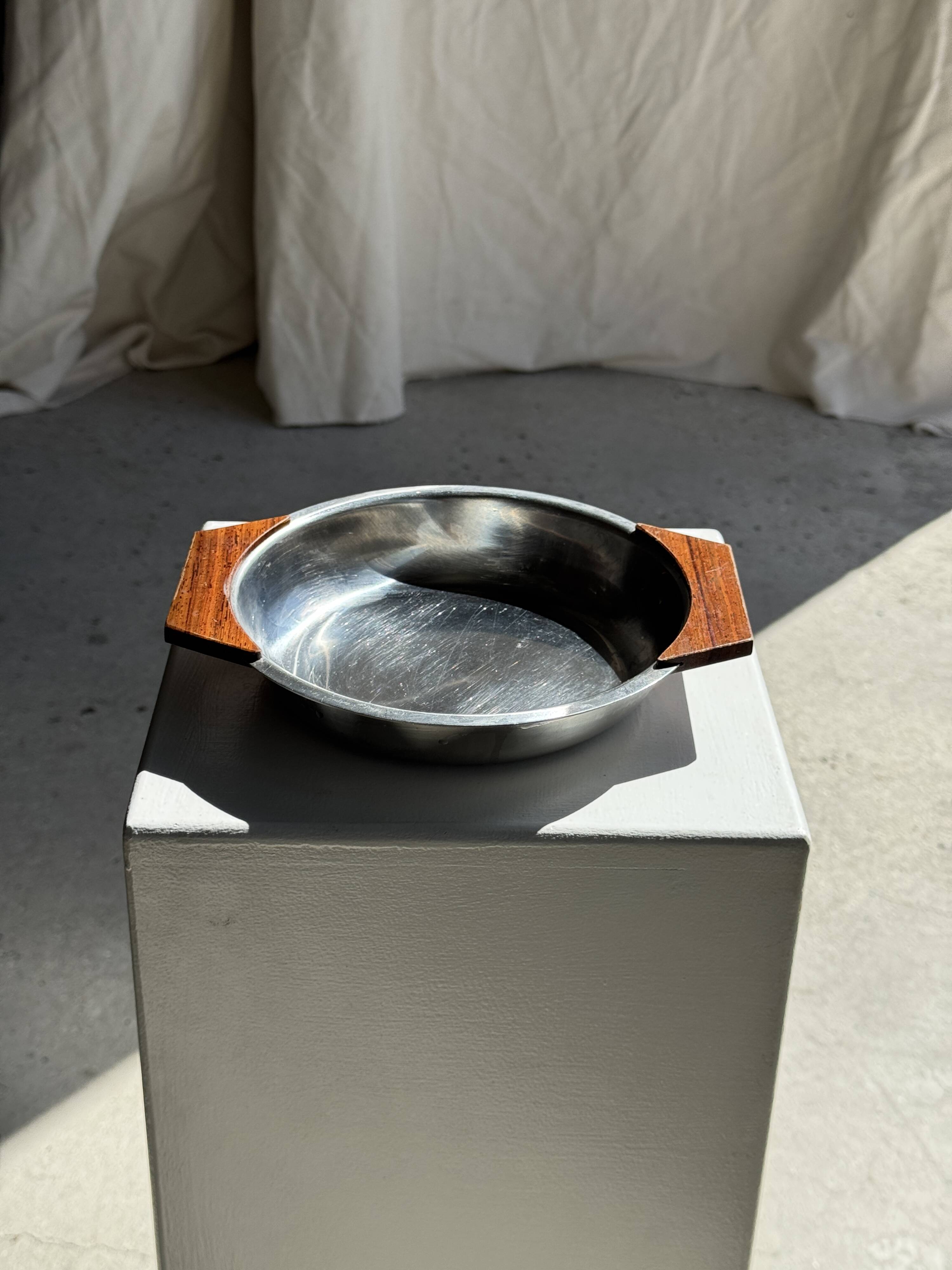 Shallow dish in stainless steel and wood H4 D20