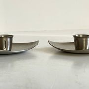 Vintage brushed metal geometric candle holders
