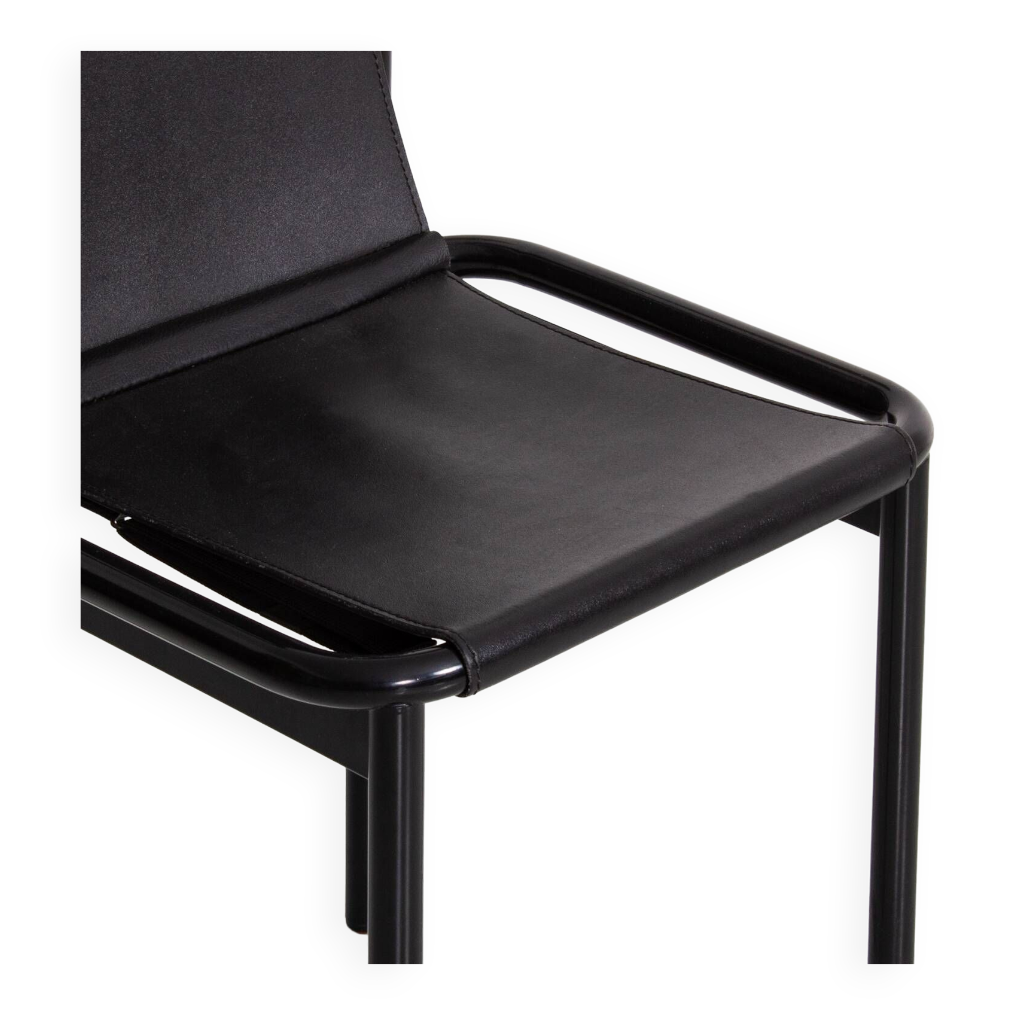 Set of 2 vintage chairs in metal and black imitation leather