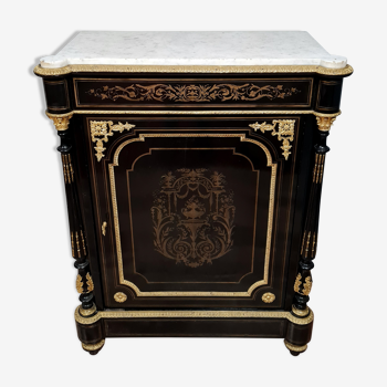 Meuble d'appui Boulle époque Napoléon III en bois noirci et incrustations de filets de laiton doré
