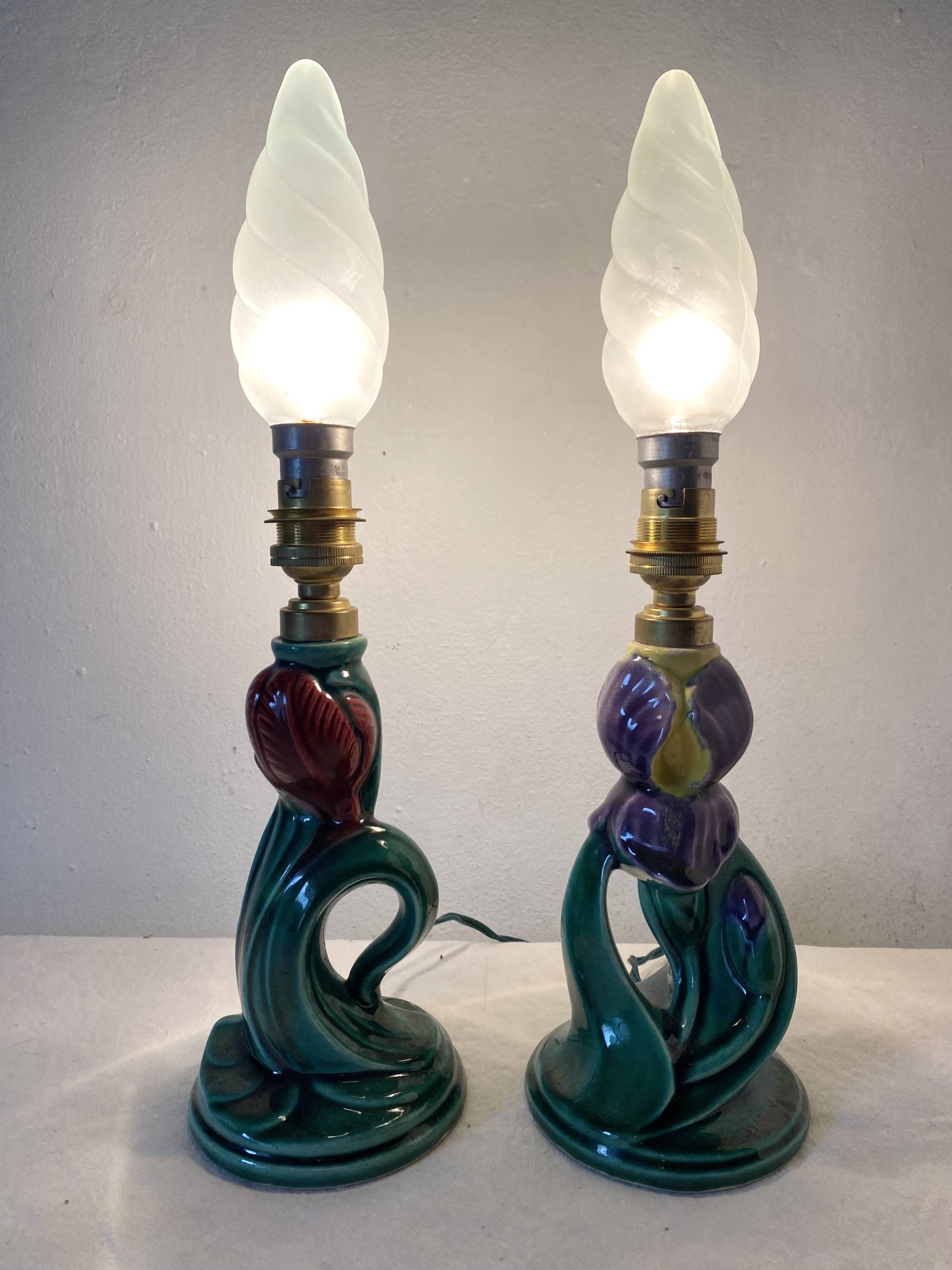 Pair of flower slip lamps