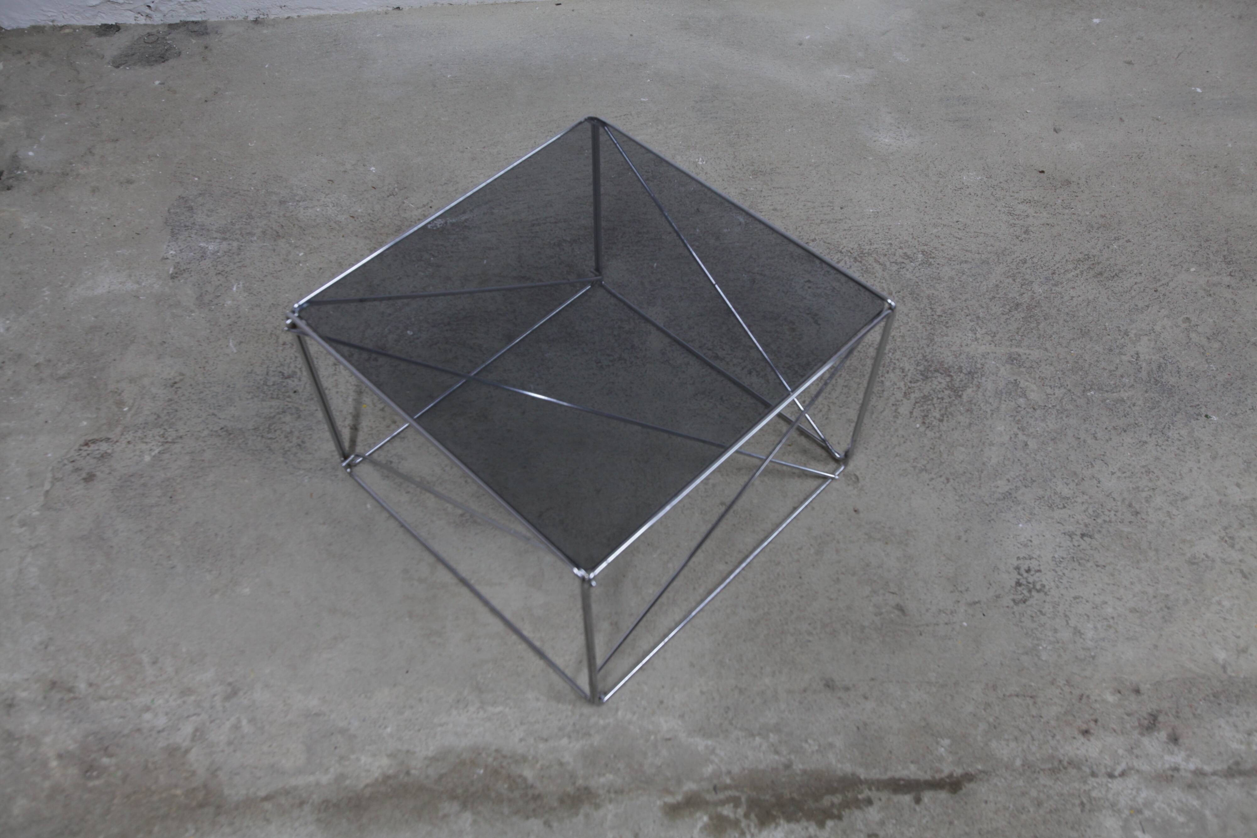 Coffee table by max Sauze Isocèle collection 1970 new smoked glass top