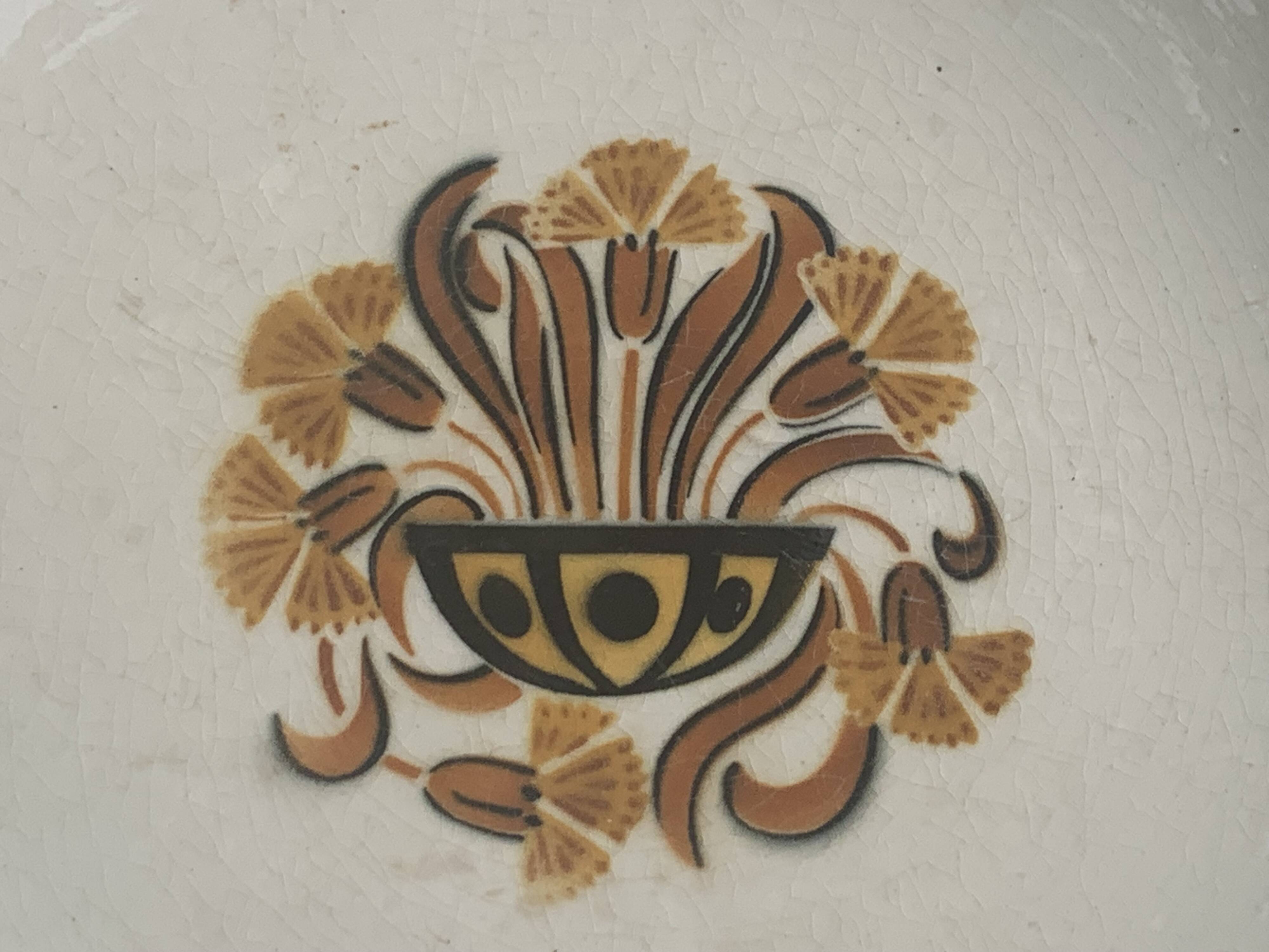 Compote bowl, fruit bowl, carnation model, art deco, creil et montereau, floral pattern, old