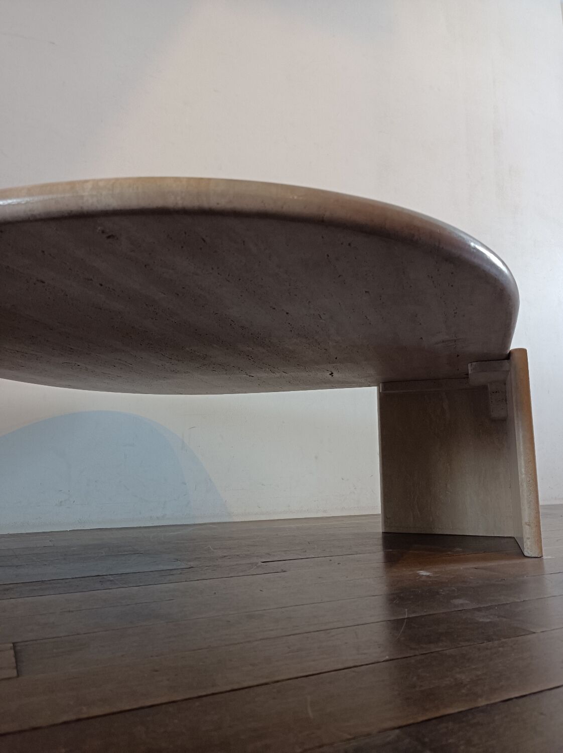 Large travertine coffee table drop shape