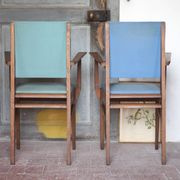 Pair of wooden bridge armchairs from the 1950s, vintage chairs.