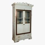 Armoire vitrée art déco en teck birman patine turquoise d’origine