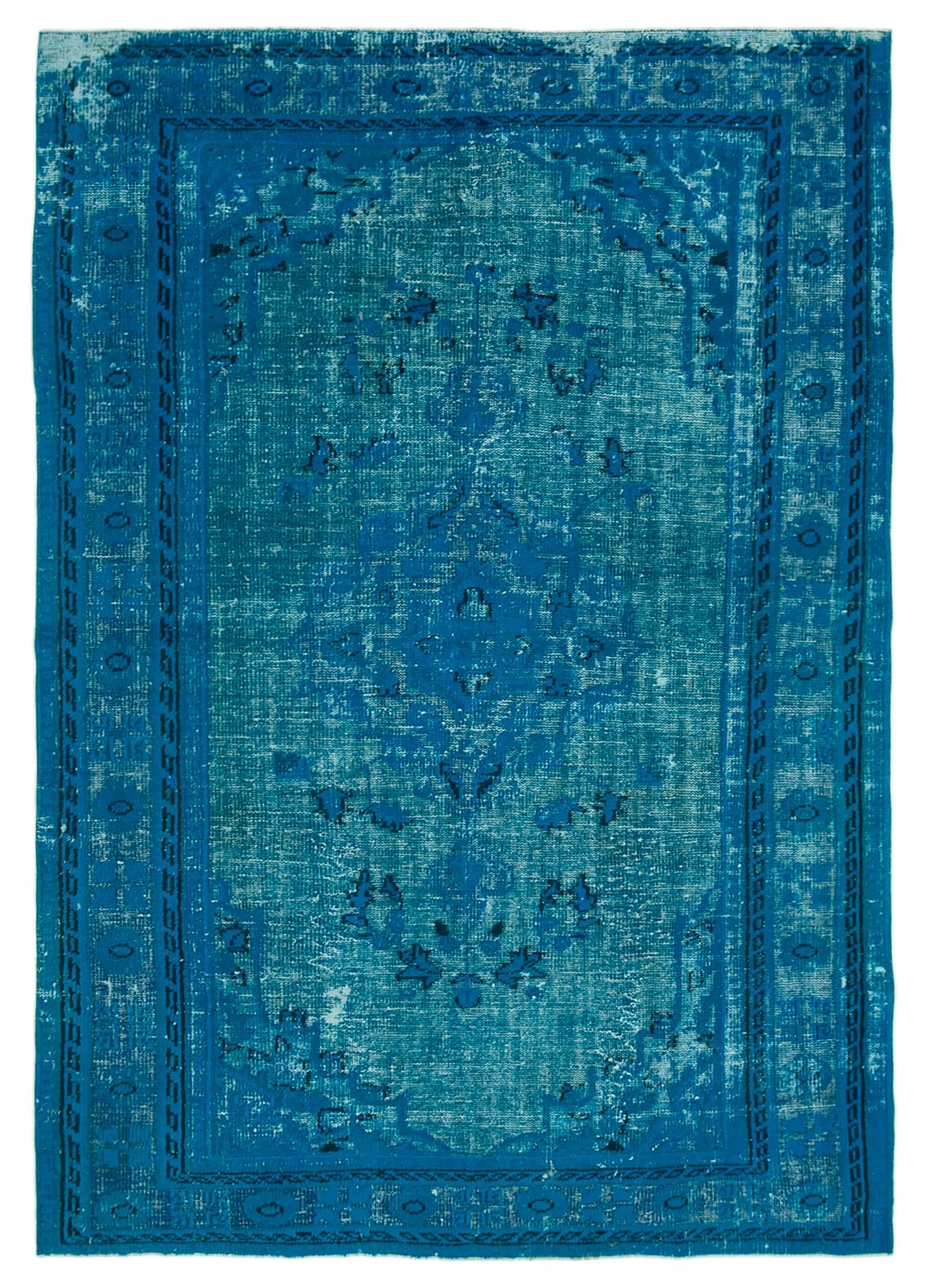 Handmade hi-low pile oriental 1970s 201 cm x 291 cm turquoise carpet