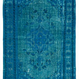 Handmade hi-low pile oriental 1970s 201 cm x 291 cm turquoise carpet