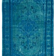 Handmade hi-low pile oriental 1970s 201 cm x 291 cm turquoise carpet