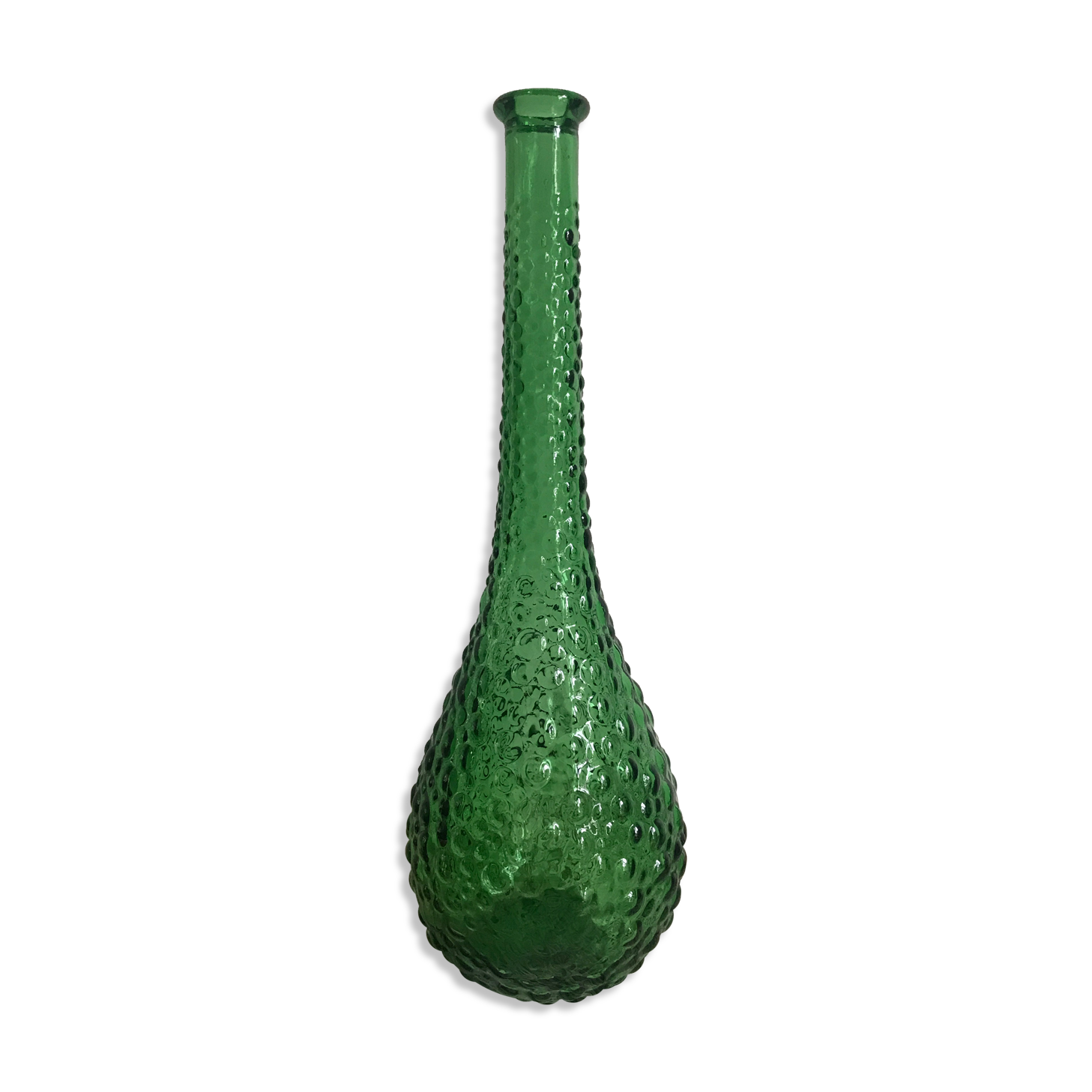 Carafe italienne en verre empoli verte au motif de bulles
