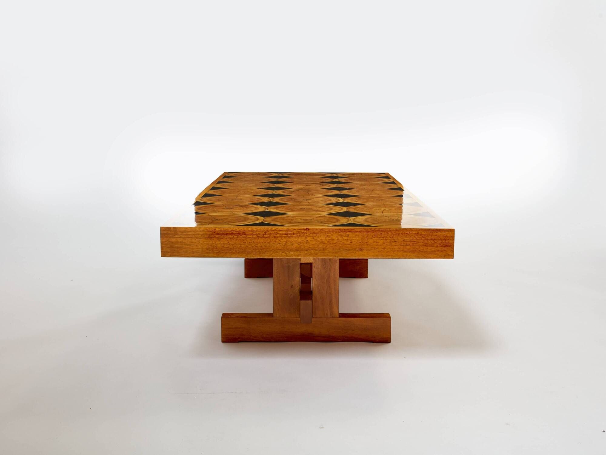 Large modernist coffee table in oak petrified wood slate 1960Large modernist coffee table in oak