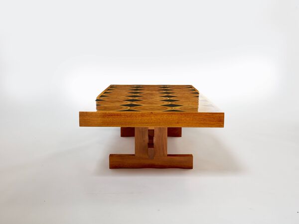 Grand table basse moderniste en chêne bois pétrifié ardoise 1960Grand table basse moderniste en chên