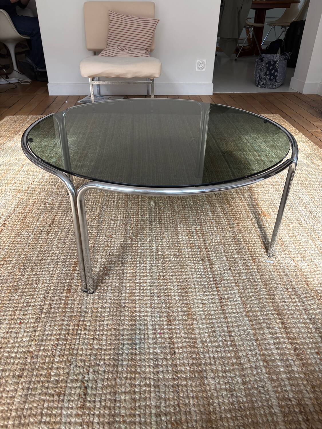 Chrome and smoked glass coffee table