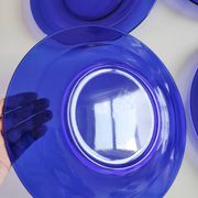 6 blue glass dishes