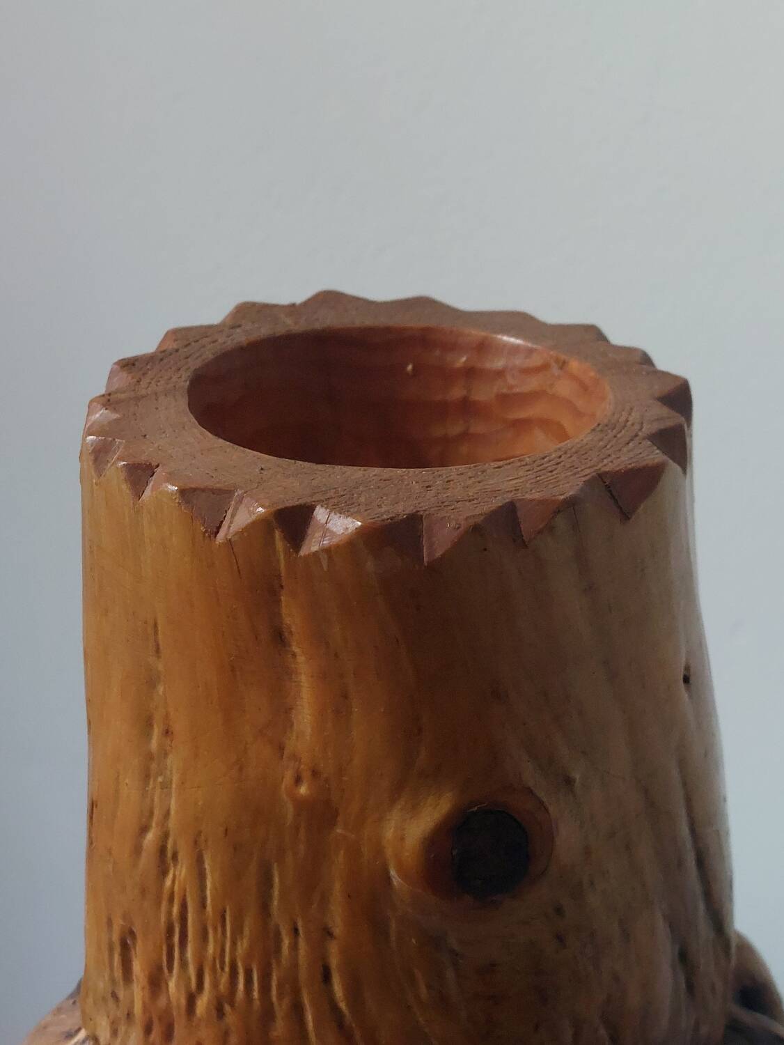 Vintage brutalist hand-carved burl wood vase