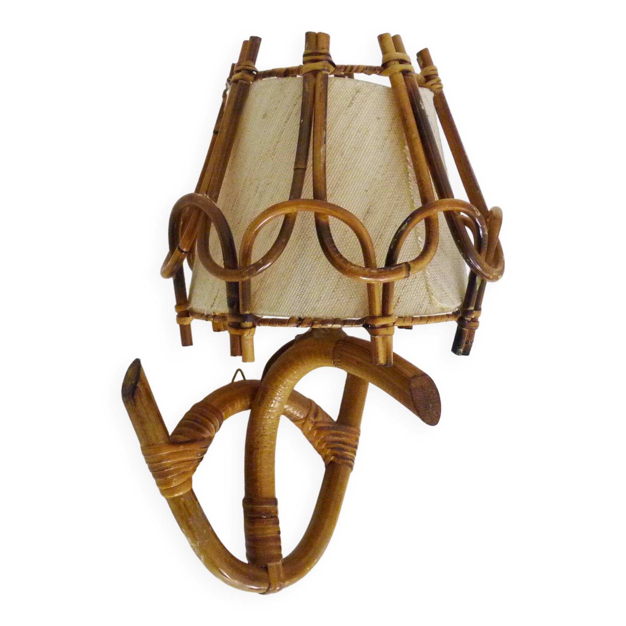 Louis Sognot rattan and bamboo wall light. 1950s