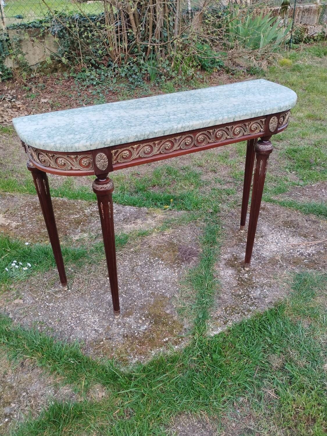 Console ancienne style louis xvi avec plateau marbre