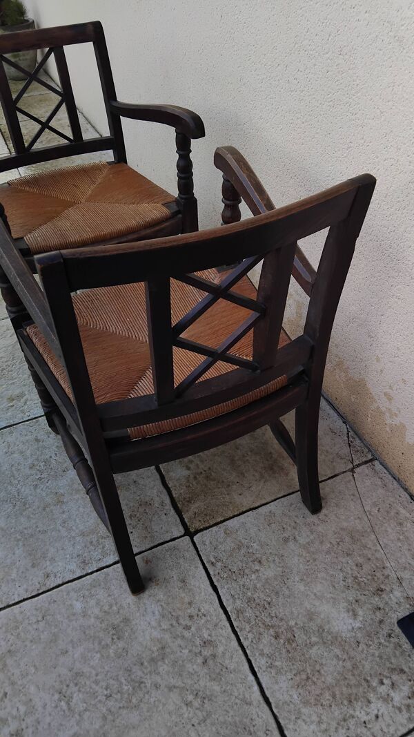 Paire de fauteuil assise paille vintage année 30/40 ancien