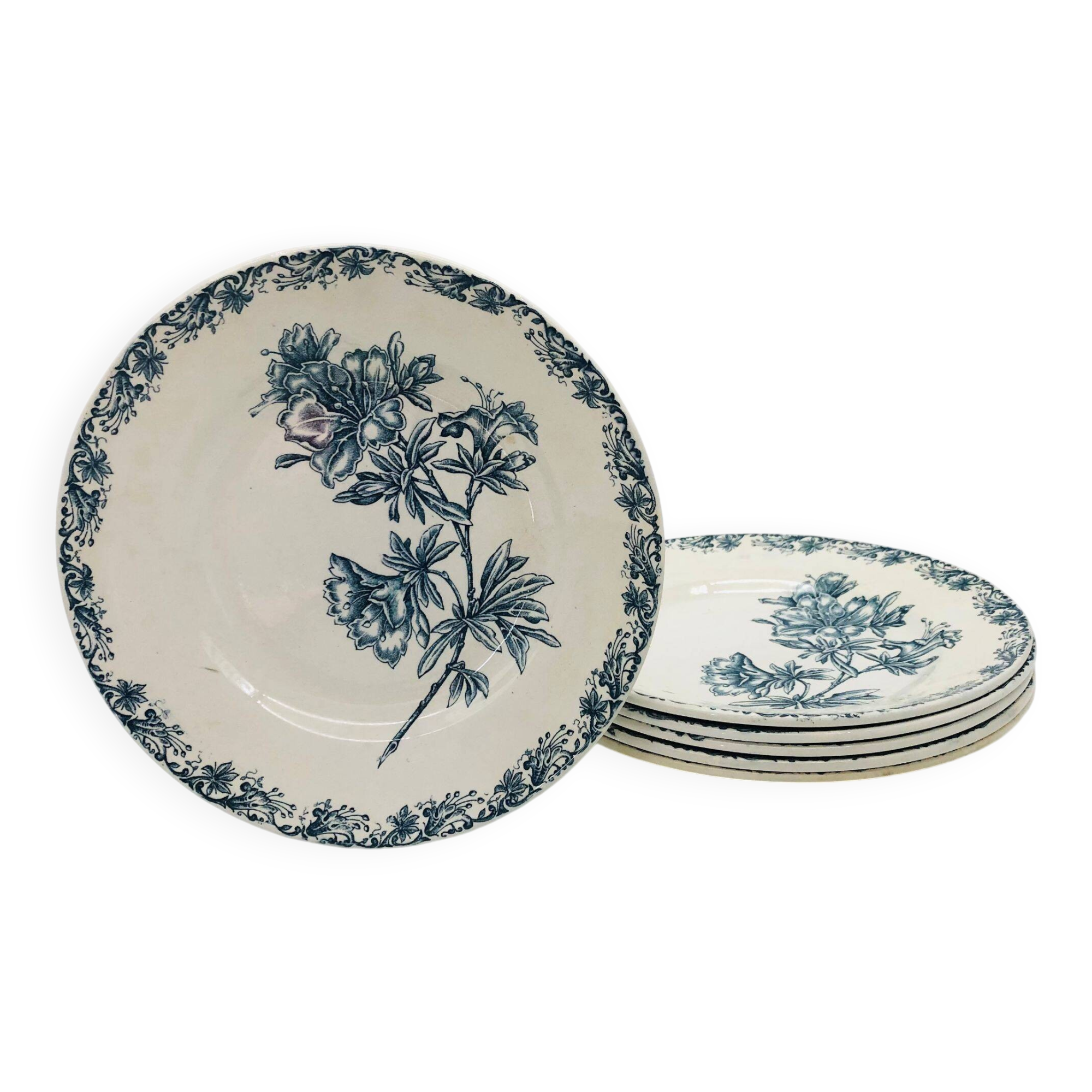 6 Assiettes plates “St-Amand- Grands Établissements Céramique"