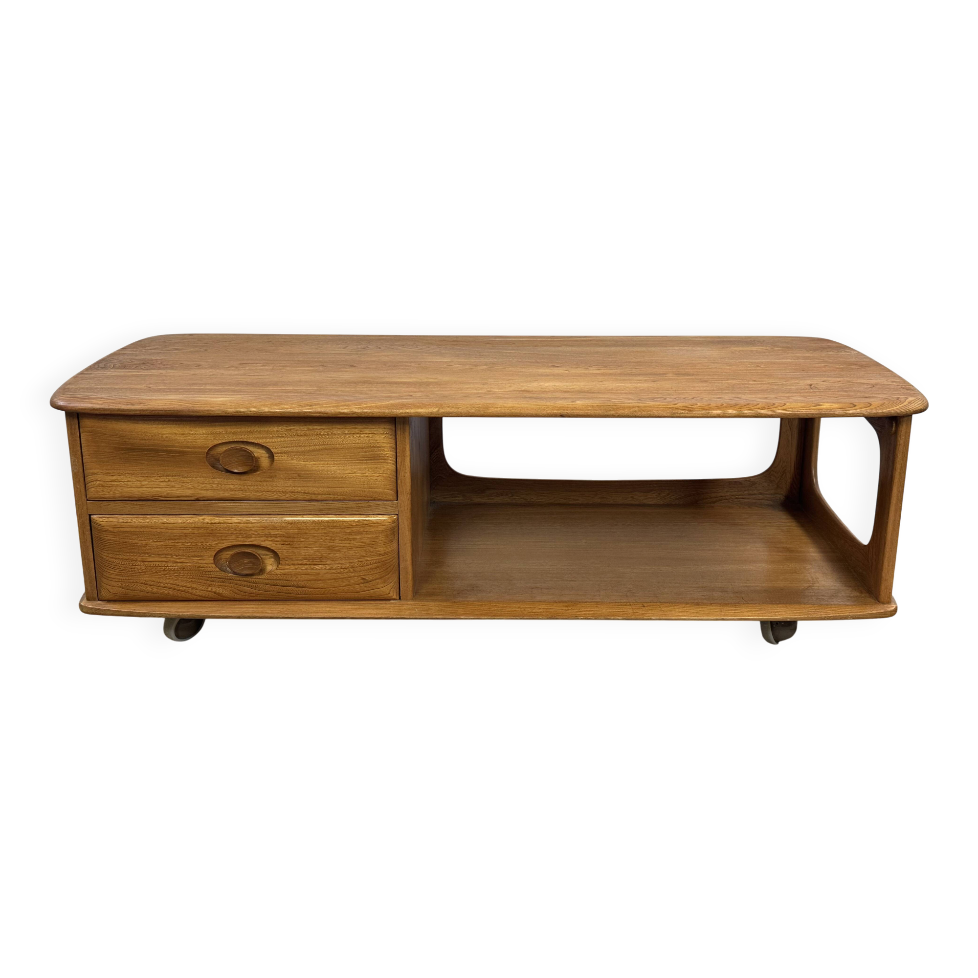 Coffee table / storage unit in solid elm ERCOL Minerva 1980s