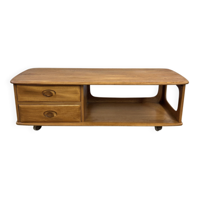 Table basse,meuble rangement en orme massif Ercol Minerva 1980