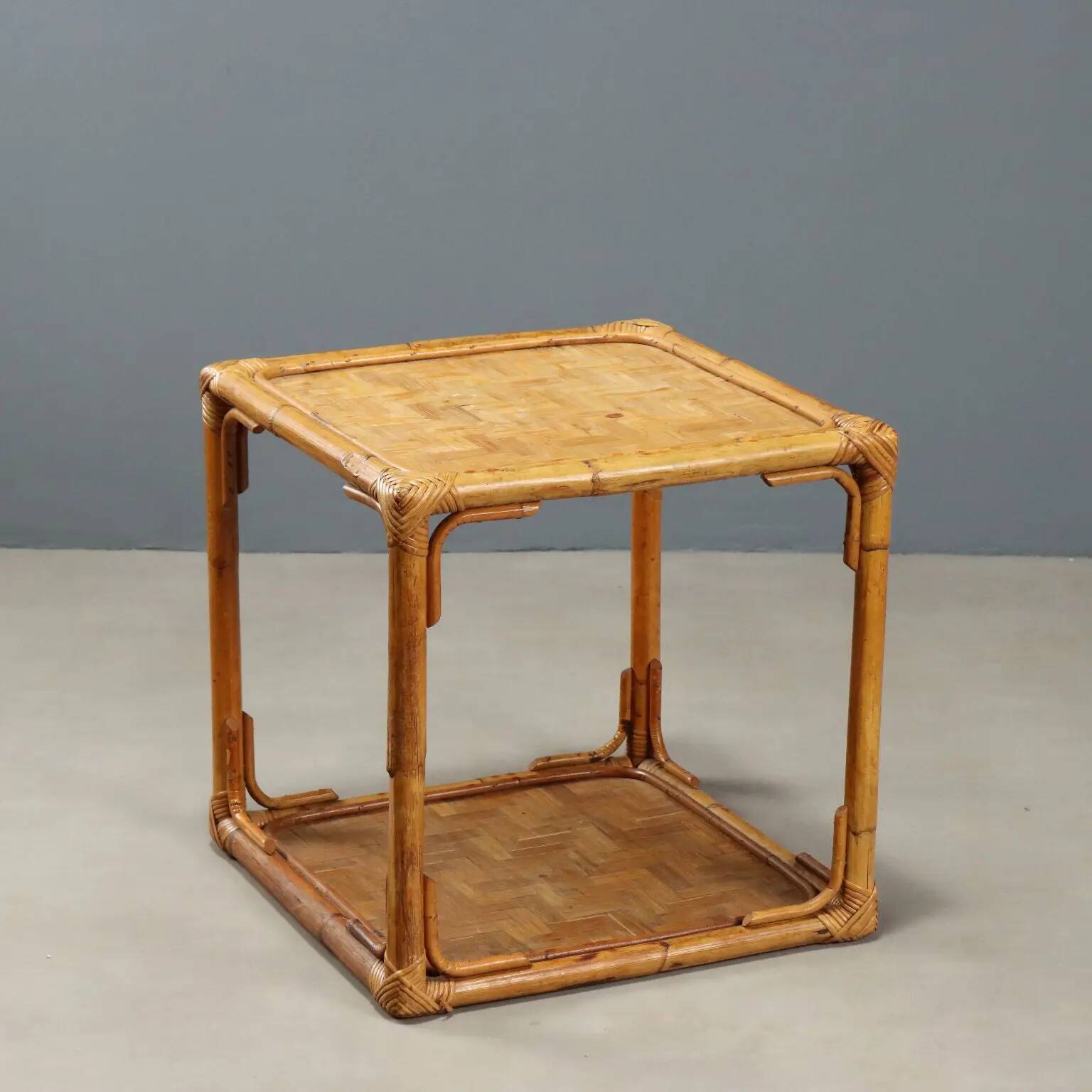Vintage coffee table in wicker and bamboo, Italy, 1970s-1980s.