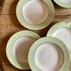 Set of 6 old mint and white hollow plates, the Amandinoise