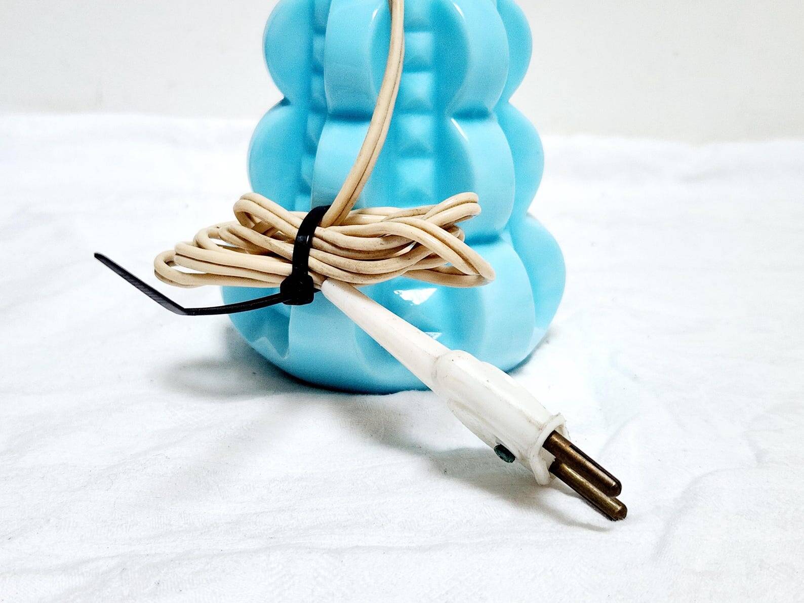 French 1950s Bale Shape Blue Opaline Glass Lamp Bulbous Gourd Cotton Bale