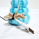 French 1950s Bale Shape Blue Opaline Glass Lamp Bulbous Gourd Cotton Bale