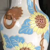 Glazed ceramic vase with polychrome decoration of sunflower flowers 36 cm