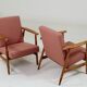 Paire de fauteuils vintage rose poudré 1970 moderne scandinave 