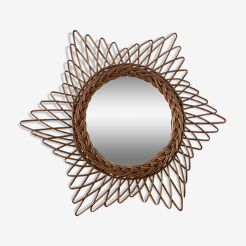 Vintage bohemian rattan sun mirror