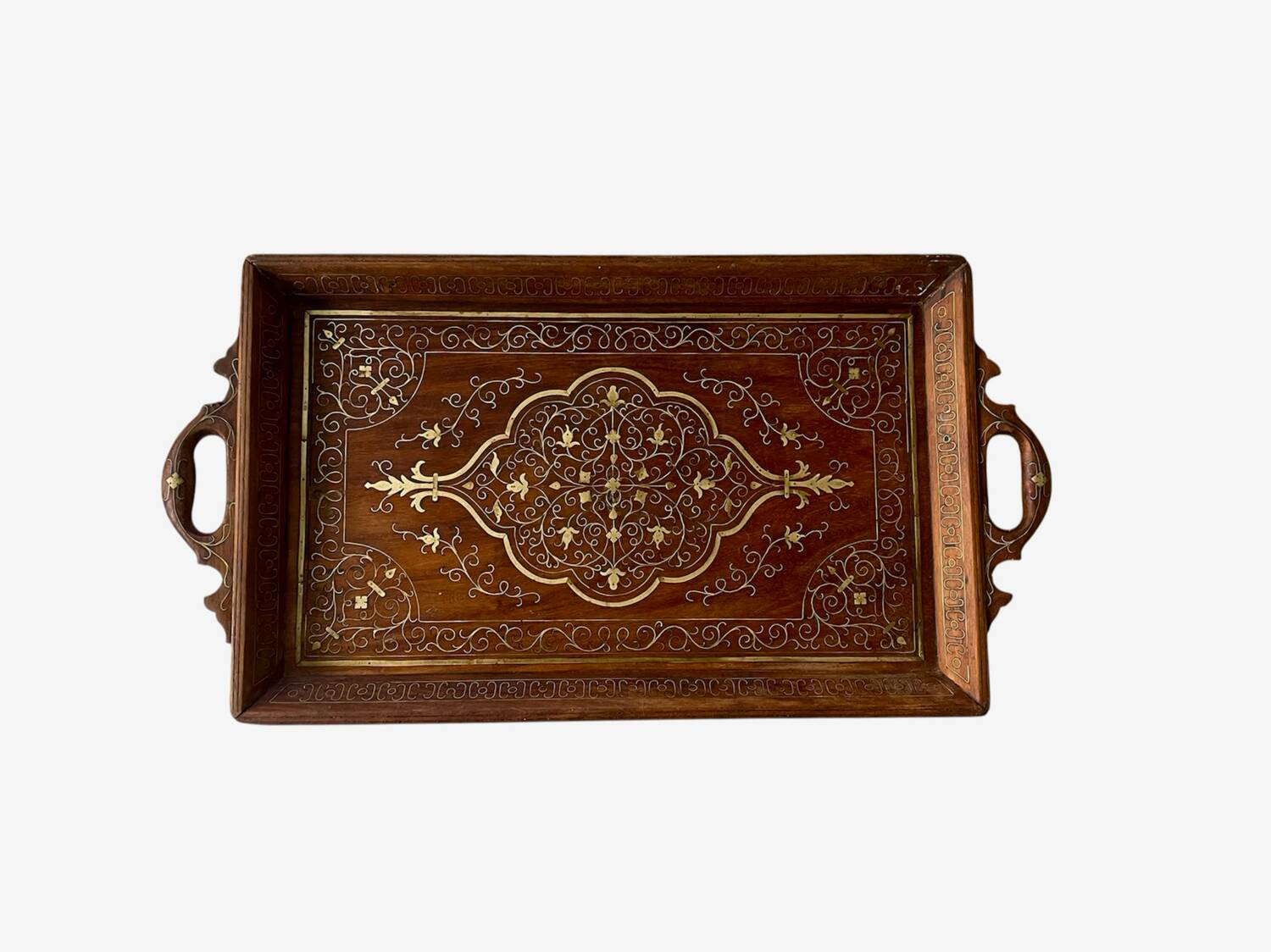 19th century wooden and brass tray
