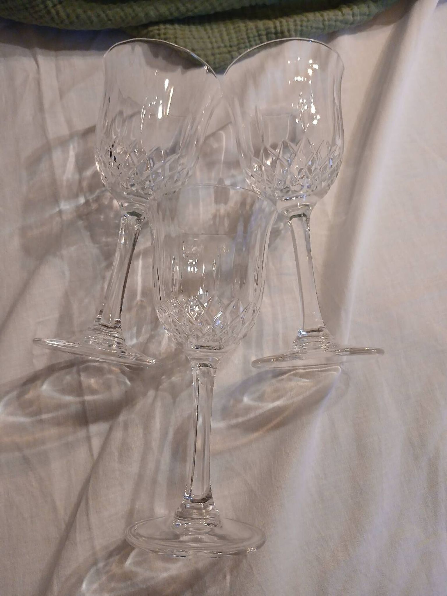 3 antique crystal stemmed glasses