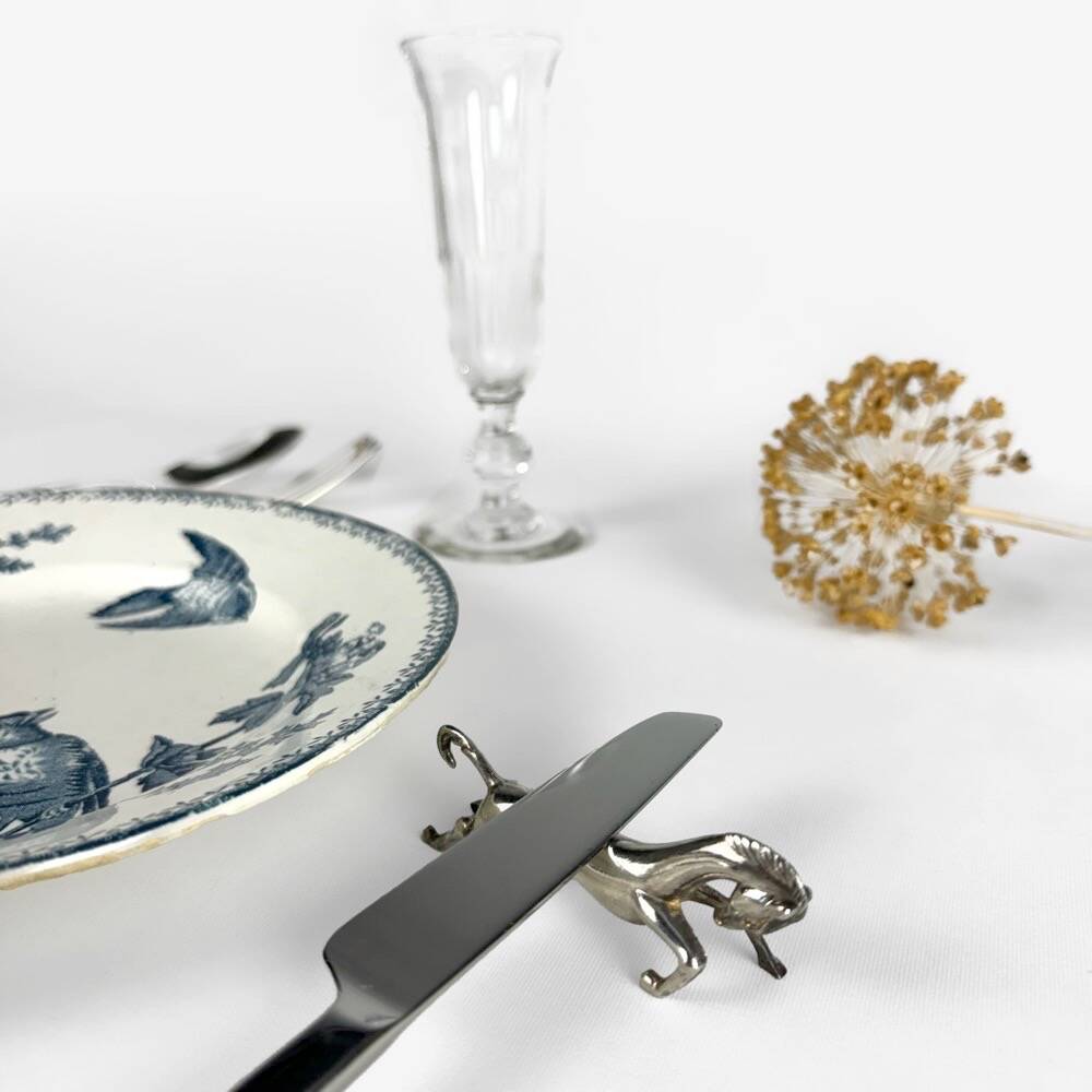 Vintage silver metal horse knife holder