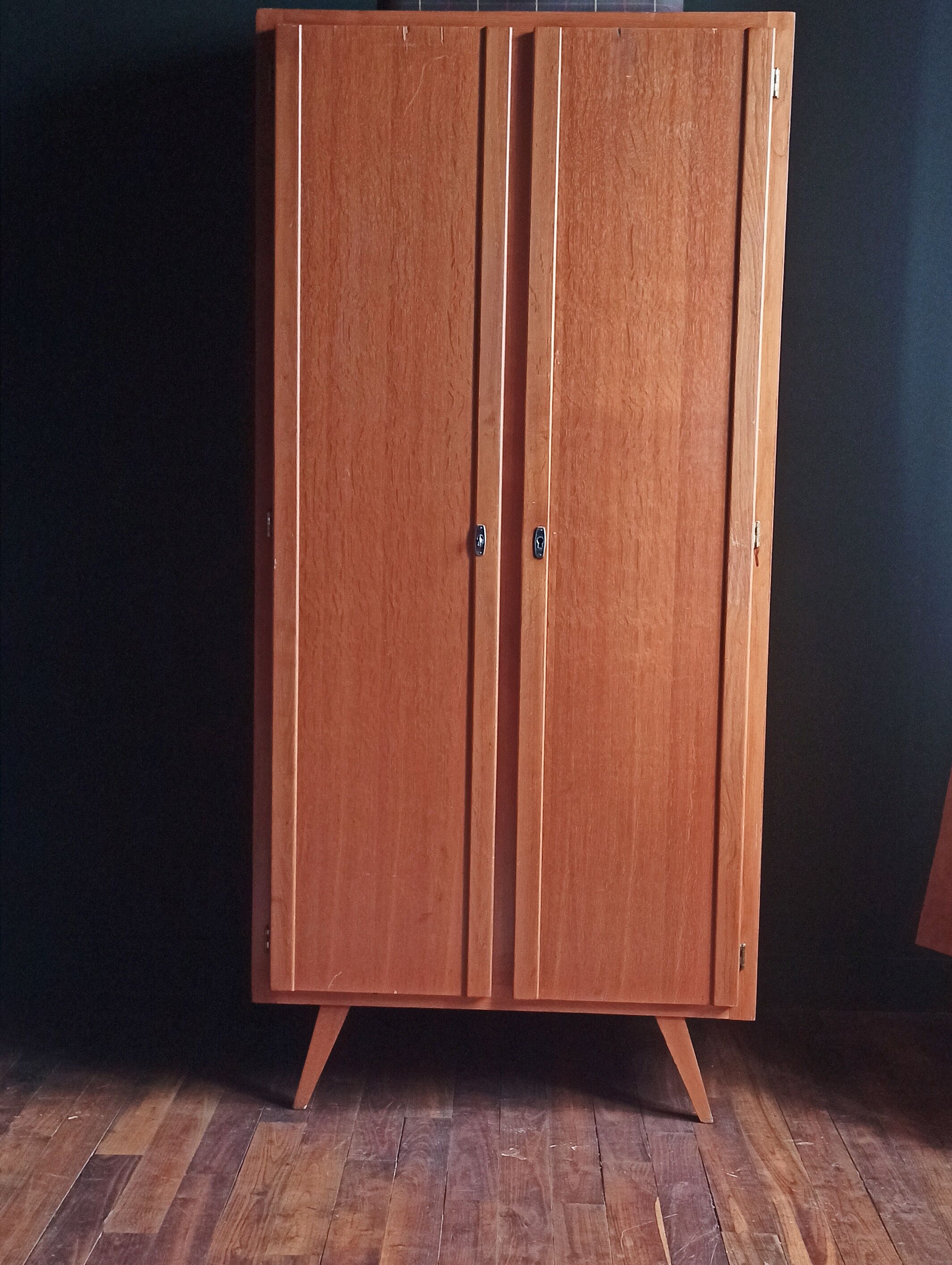 Parisian wardrobe / double wardrobe wooden cloakroom and vintage compass legs