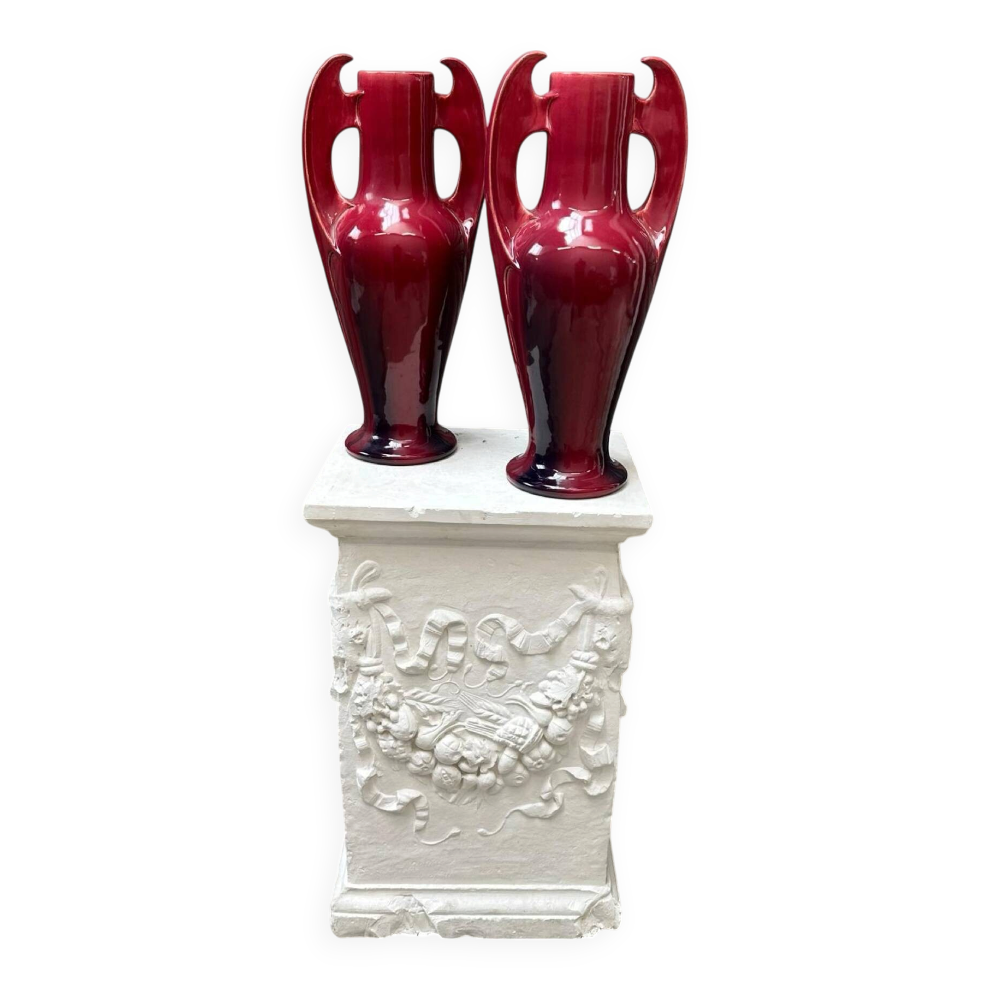 Clément Massier -  Paire de grands vases - Art nouveau - Rouges