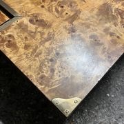 designer coffee table in elm burl with integrated drawers, Roche Bobois 1970