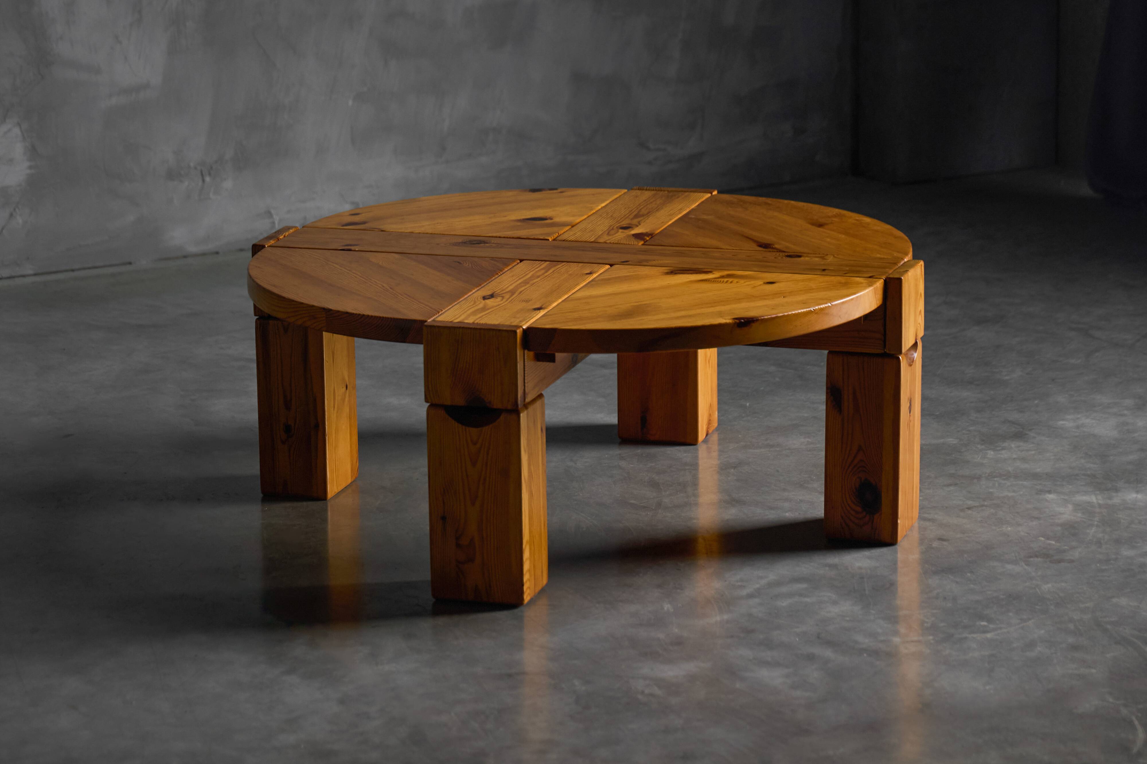 Brutalist Pine Wood Coffee Table, Sweden, 1970s