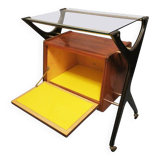 Chariot de bar avec intérieur jaune canari et lumière, Italie années 1960